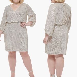 Eliza J Long Sleeve Sequin Cocktail Dress Size 12 Silver